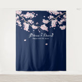 Cherry Blossom Elegant Floral Navy Blue Backdrop Wandteppich (Vorderseite)