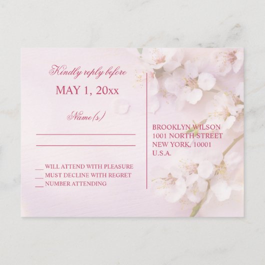 Cherry Blossom Elegant Hochzeit UAWG Postkarten (Rückseite)