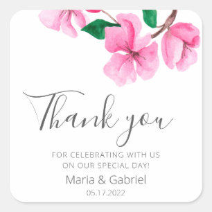 Cherry Blossom. Elegante Blumenhochzeit Danke Quadratischer Aufkleber