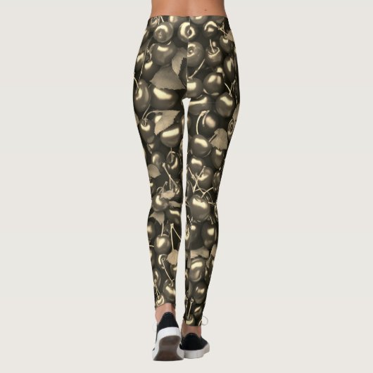 Cherry Blossom Elegante: Schwarze Leggings (Rückseite)