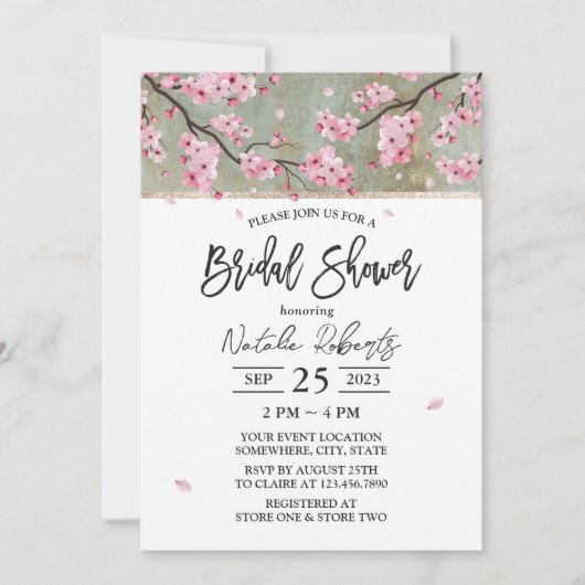 Cherry Blossom Elegantes Brautparty Einladung (Vorderseite)