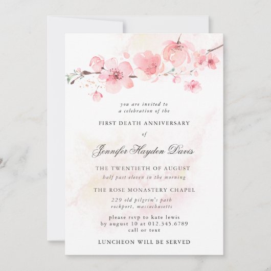 Cherry Blossom Erster Todestag Einladung (Vorderseite)