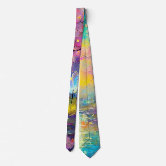 Cherry Blossom Fantasy Floating Blue Petals Krawatte (Rückseite)