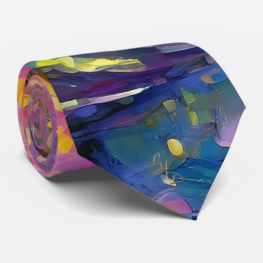 Cherry Blossom Fantasy Floating Blue Petals zu Krawatte (Gerollt)