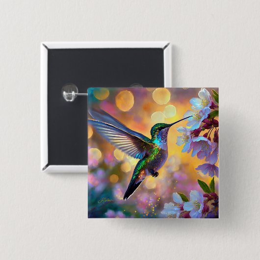 Cherry Blossom Fantasy Hummingbird Button (Vorne & Hinten)