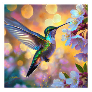 Cherry Blossom Fantasy Hummingbird Fotodruck