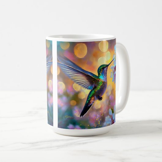 Cherry Blossom Fantasy Hummingbird Kaffeetasse (VorderseiteRechts)