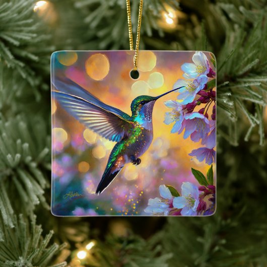 Cherry Blossom Fantasy Hummingbird Keramikornament (Baum)