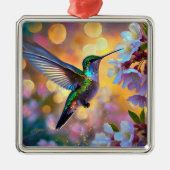 Cherry Blossom Fantasy Hummingbird Ornament Aus Metall (Vorne)