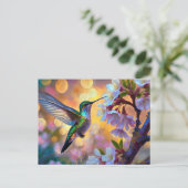 Cherry Blossom Fantasy Hummingbird Postkarte (Stehend Vorderseite)