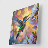 Cherry Blossom Fantasy Hummingbird Quadratische Wanduhr (Winkel)