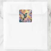 Cherry Blossom Fantasy Hummingbird Quadratischer Aufkleber (Tasche)