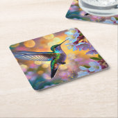 Cherry Blossom Fantasy Hummingbird Rechteckiger Pappuntersetzer (angewinkelt)