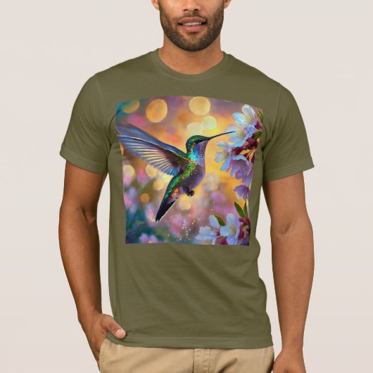 Cherry Blossom Fantasy Hummingbird T-Shirt (Vorderseite)