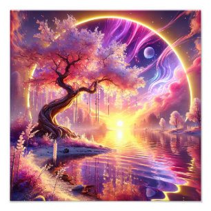 Cherry Blossom Fantasy: Ruhe Sonnenuntergang Szene Fotodruck