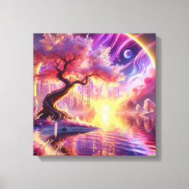 Cherry Blossom Fantasy: Ruhe Sonnenuntergang Szene Leinwanddruck