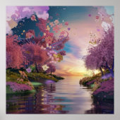 Cherry Blossom Fantasy: Ruhe Sonnenuntergang Szene Poster (Vorne)