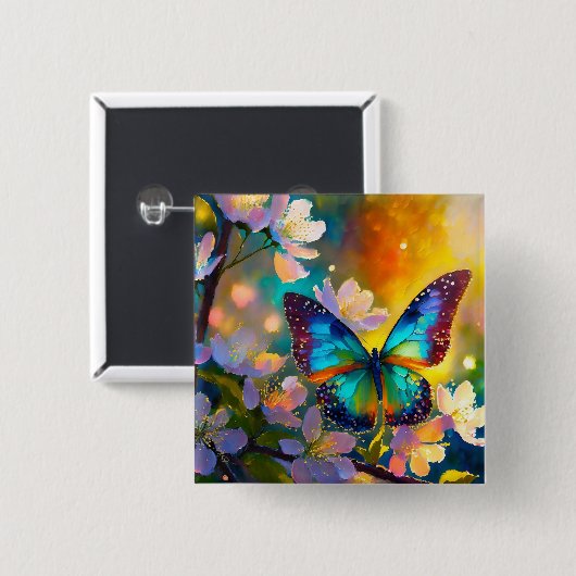 Cherry Blossom Fantasy Sunrise Butterfly Button (Vorne & Hinten)