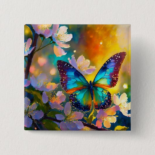 Cherry Blossom Fantasy Sunrise Butterfly Button (Vorderseite)
