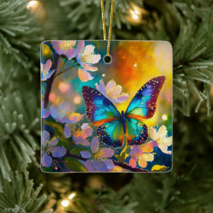 Cherry Blossom Fantasy Sunrise Butterfly Keramikornament