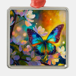 Cherry Blossom Fantasy Sunrise Butterfly Ornament Aus Metall