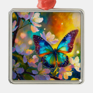 Cherry Blossom Fantasy Sunrise Butterfly Ornament Aus Metall