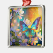 Cherry Blossom Fantasy Sunrise Butterfly Ornament Aus Metall (Links)