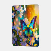 Cherry Blossom Fantasy Sunrise Butterfly Ornament Aus Metall (Vorderseite links)