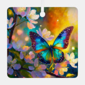 Cherry Blossom Fantasy Sunrise Butterfly Ornament Aus Metall (Vorderseite)