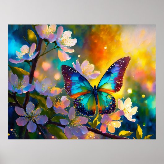 Cherry Blossom Fantasy Sunrise Butterfly Poster (Vorne)