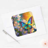 Cherry Blossom Fantasy Sunrise Butterfly Quadratischer Aufkleber (Umschlag)