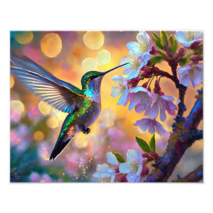 Cherry Blossom Fantasy Sunrise Hummingbird Fotodruck