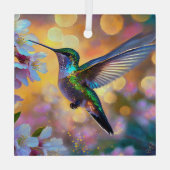 Cherry Blossom Fantasy Sunrise Hummingbird Ornament Aus Glas (Rückseite)