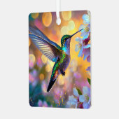 Cherry Blossom Fantasy Sunrise Hummingbird Ornament Aus Metall (Vorderseite links)