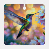 Cherry Blossom Fantasy Sunrise Hummingbird Ornament Aus Metall (Vorderseite)