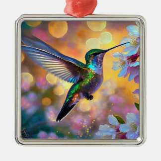 Cherry Blossom Fantasy Sunrise Hummingbird Ornament Aus Metall