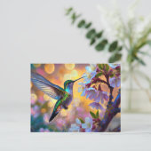Cherry Blossom Fantasy Sunrise Hummingbird Postkarte (Stehend Vorderseite)