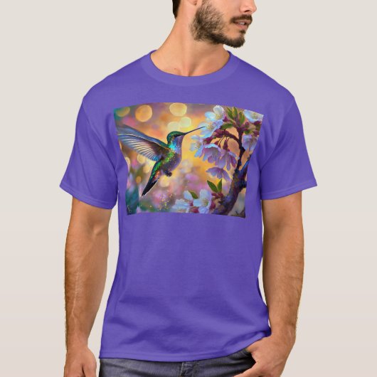 Cherry Blossom Fantasy Sunrise Hummingbird T-Shirt (Vorderseite)