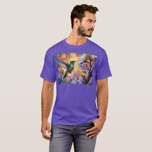 Cherry Blossom Fantasy Sunrise Hummingbird T-Shirt (Vorne ganz)
