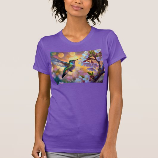 Cherry Blossom Fantasy Sunrise Hummingbird T-Shirt (Vorderseite)