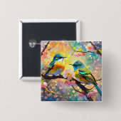 Cherry Blossom Fantasy Sunrise Songbirds Button (Vorne & Hinten)