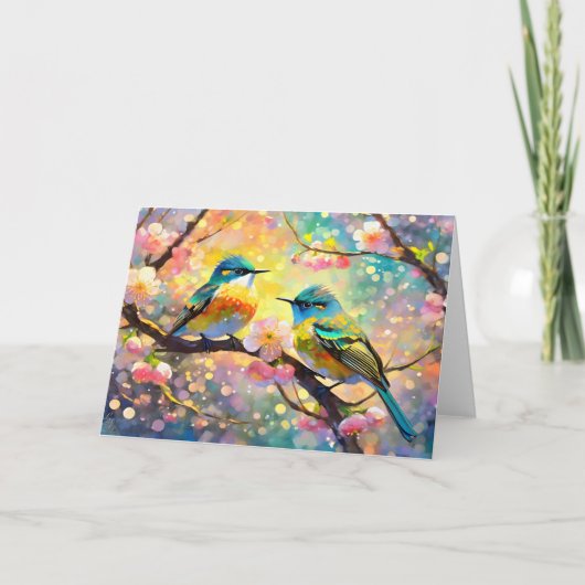 Cherry Blossom Fantasy Sunrise Songbirds Karte (Vorderseite)