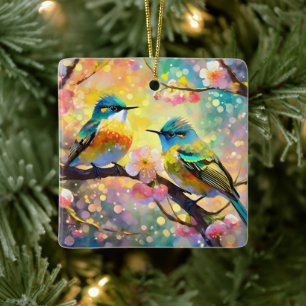 Cherry Blossom Fantasy Sunrise Songbirds Keramikornament