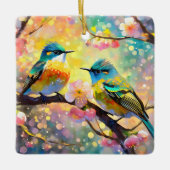 Cherry Blossom Fantasy Sunrise Songbirds Keramikornament (Vorderseite)