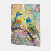 Cherry Blossom Fantasy Sunrise Songbirds Ornament Aus Glas (Vorderseite links)