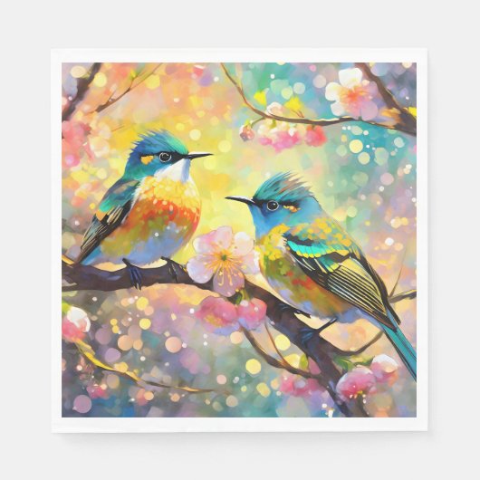 Cherry Blossom Fantasy Sunrise Songbirds Serviette (Vorderseite)