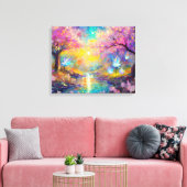 Cherry Blossom Fantasy Sunrise Stream Leinwanddruck (Insitu (Wohnzimmer))