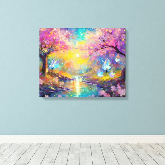 Cherry Blossom Fantasy Sunrise Stream Leinwanddruck (Insitu (Holzboden))