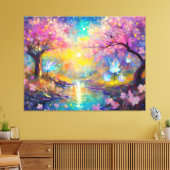 Cherry Blossom Fantasy Sunrise Stream Leinwanddruck (Insitu (Wohnzimmer))