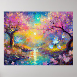 Cherry Blossom Fantasy Sunrise Stream Poster